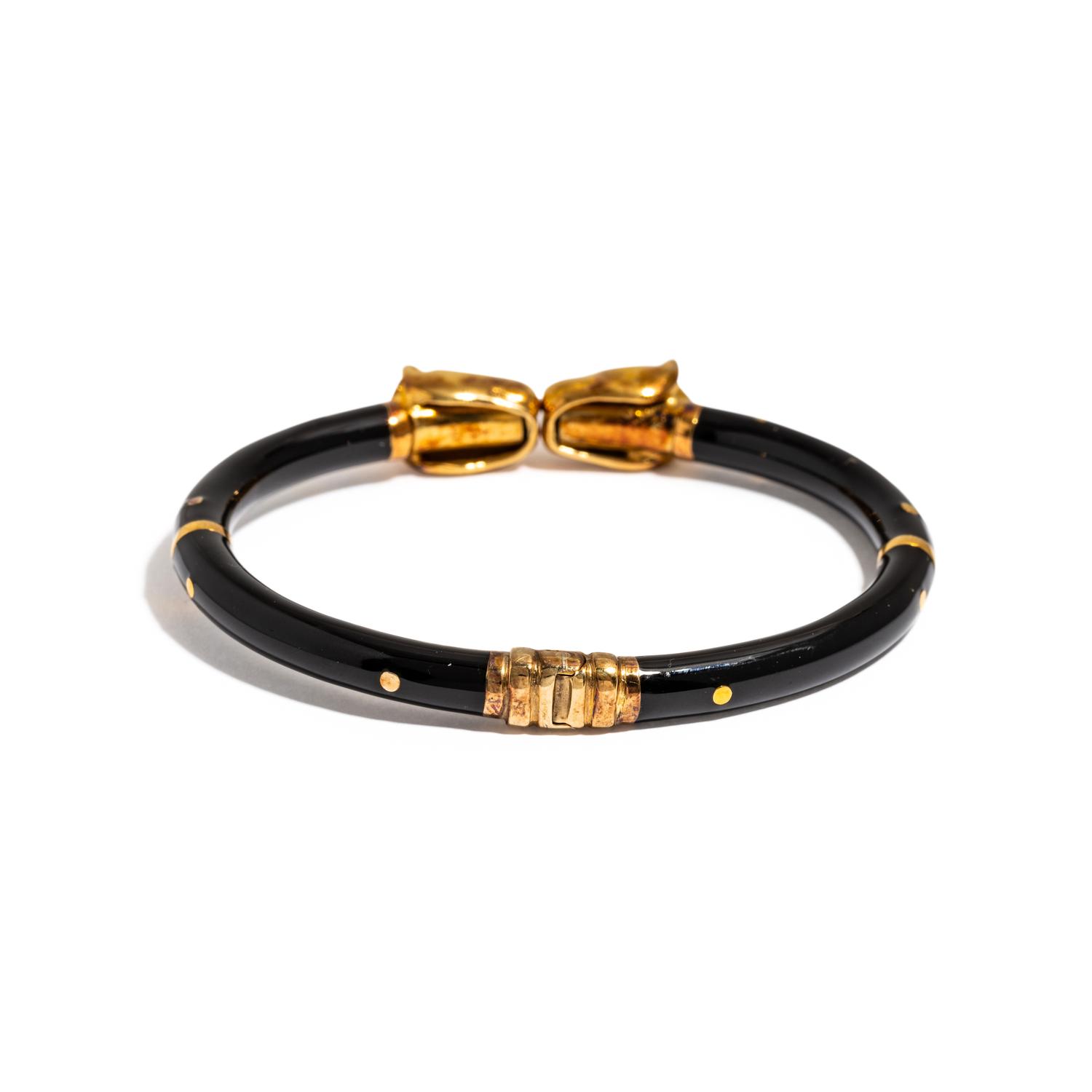 CRAIG DRAKE, SILVER AND ENAMEL PANTHER BANGLE BRACELET