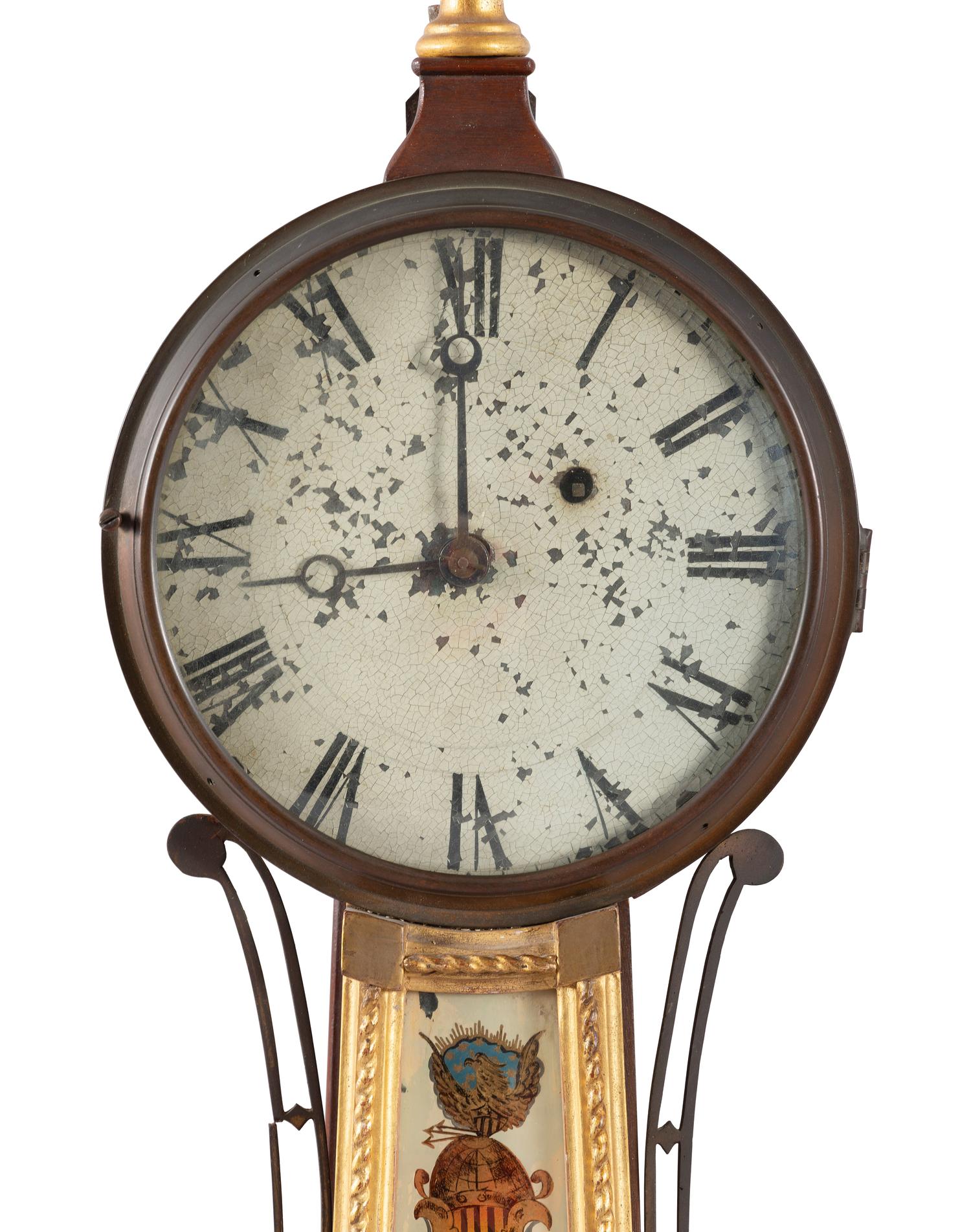 A Scarce Federal 'Battle of Lexington' Parcel Gilt Mahogany Banjo Clock