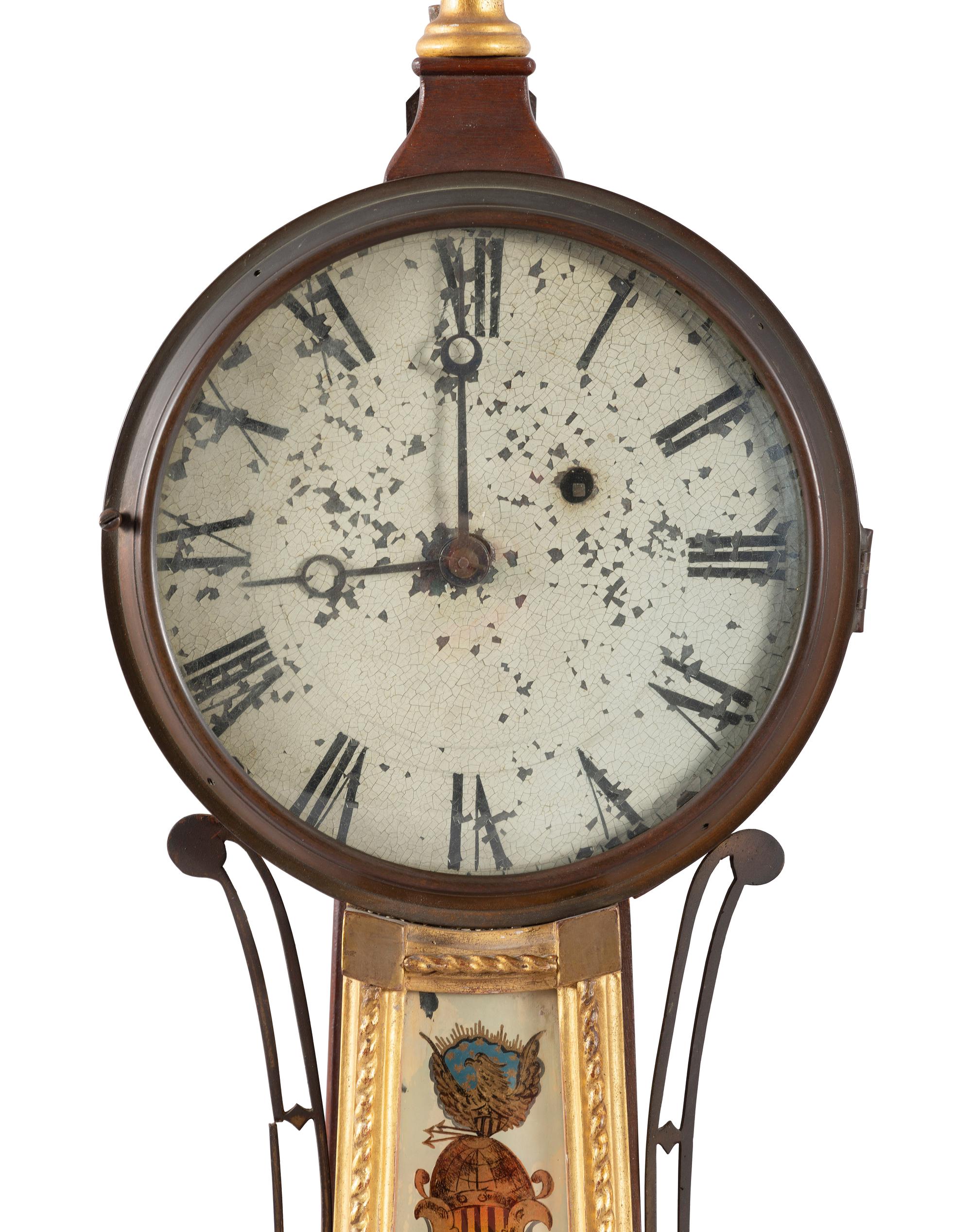 A Scarce Federal 'Battle of Lexington' Parcel Gilt Mahogany Banjo Clock