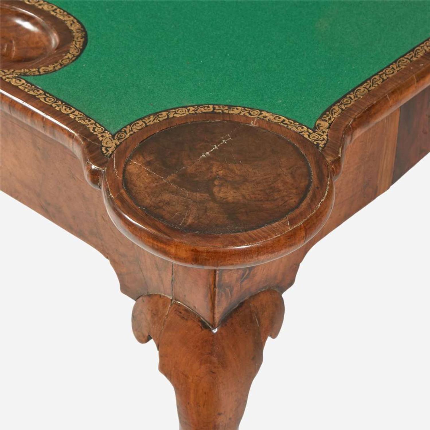 Two Queen Anne inlaid and burl walnut veneered card tables circa 1710