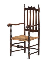 A William and Mary Painted Bannister Back Rush-Seat Armchair
