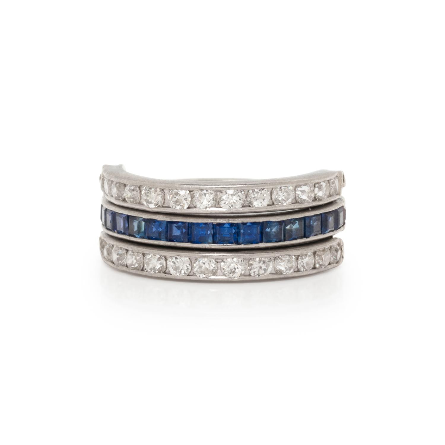 PLATINUM, DIAMOND, RUBY AND SAPPHIRE ETERNITY FLIP RING
