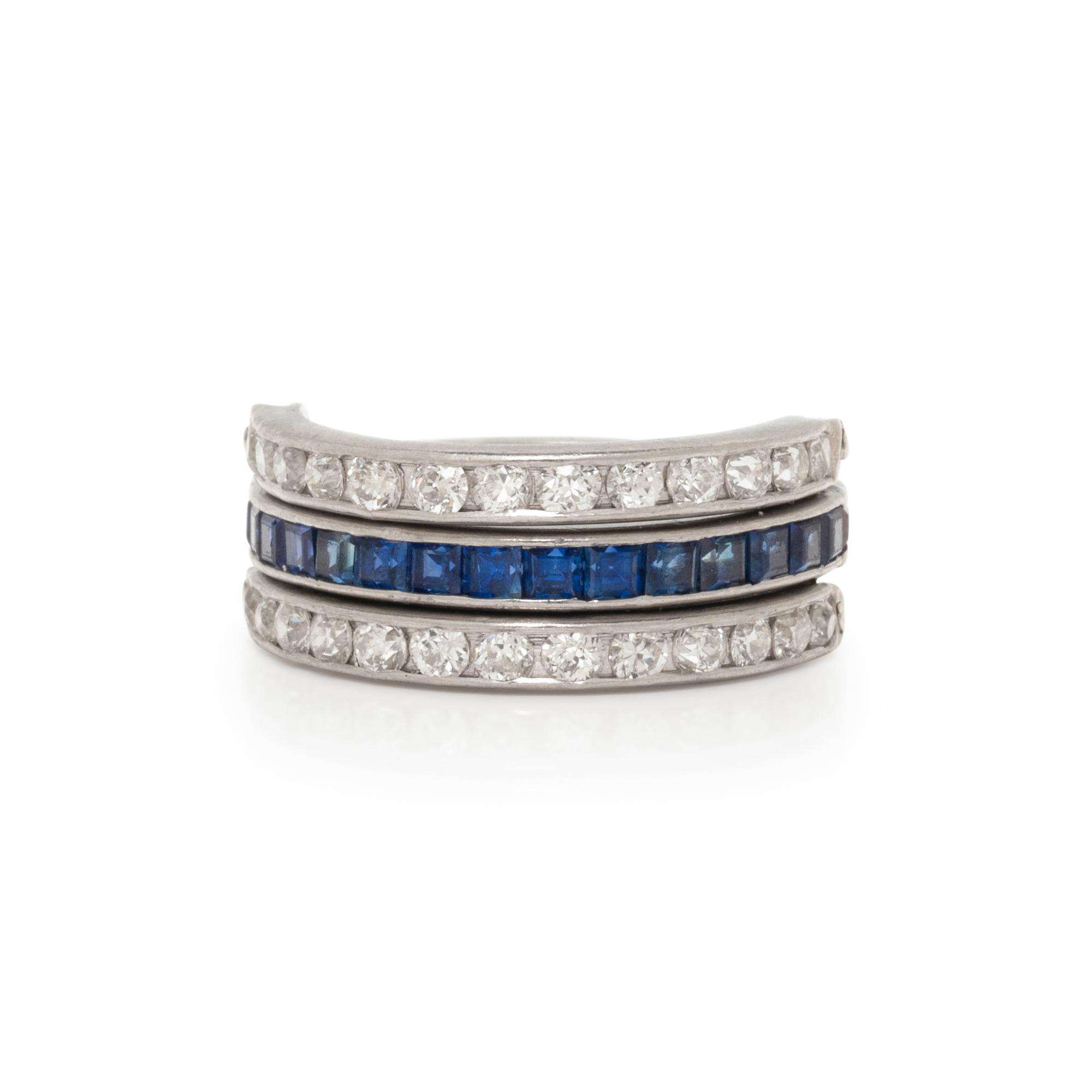 PLATINUM, DIAMOND, RUBY AND SAPPHIRE ETERNITY FLIP RING