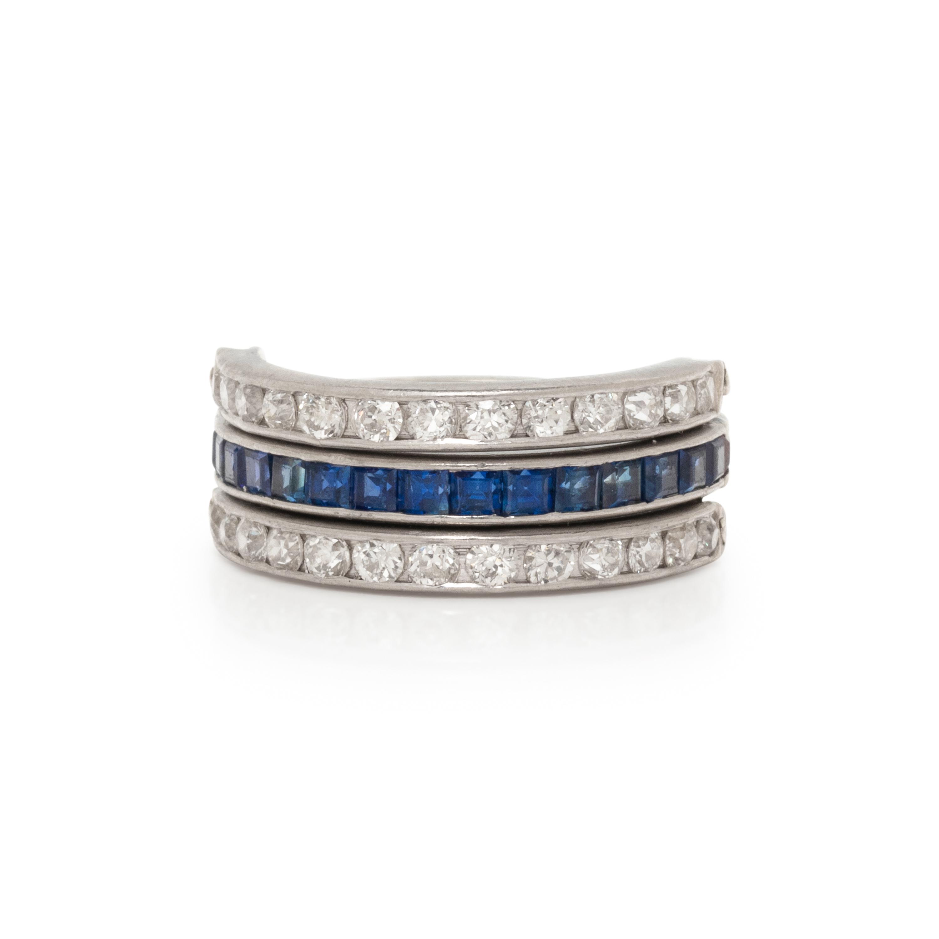 PLATINUM, DIAMOND, RUBY AND SAPPHIRE ETERNITY FLIP RING