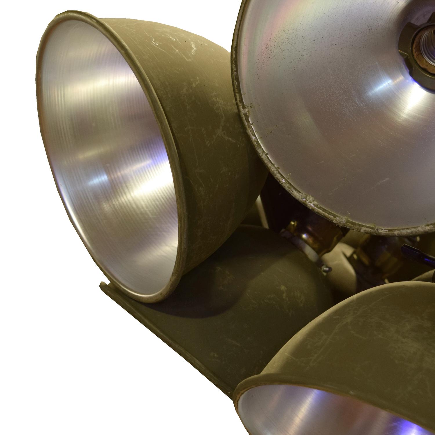 A Multi-Light Chandelier with American Army Issued Shades 31" W x 31" D x 68" H — United States, Circa 1940