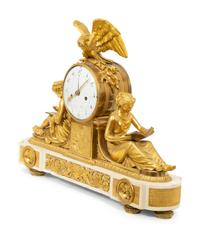 A Late Louis XVI Gilt Bronze and Marble Mantel Clock