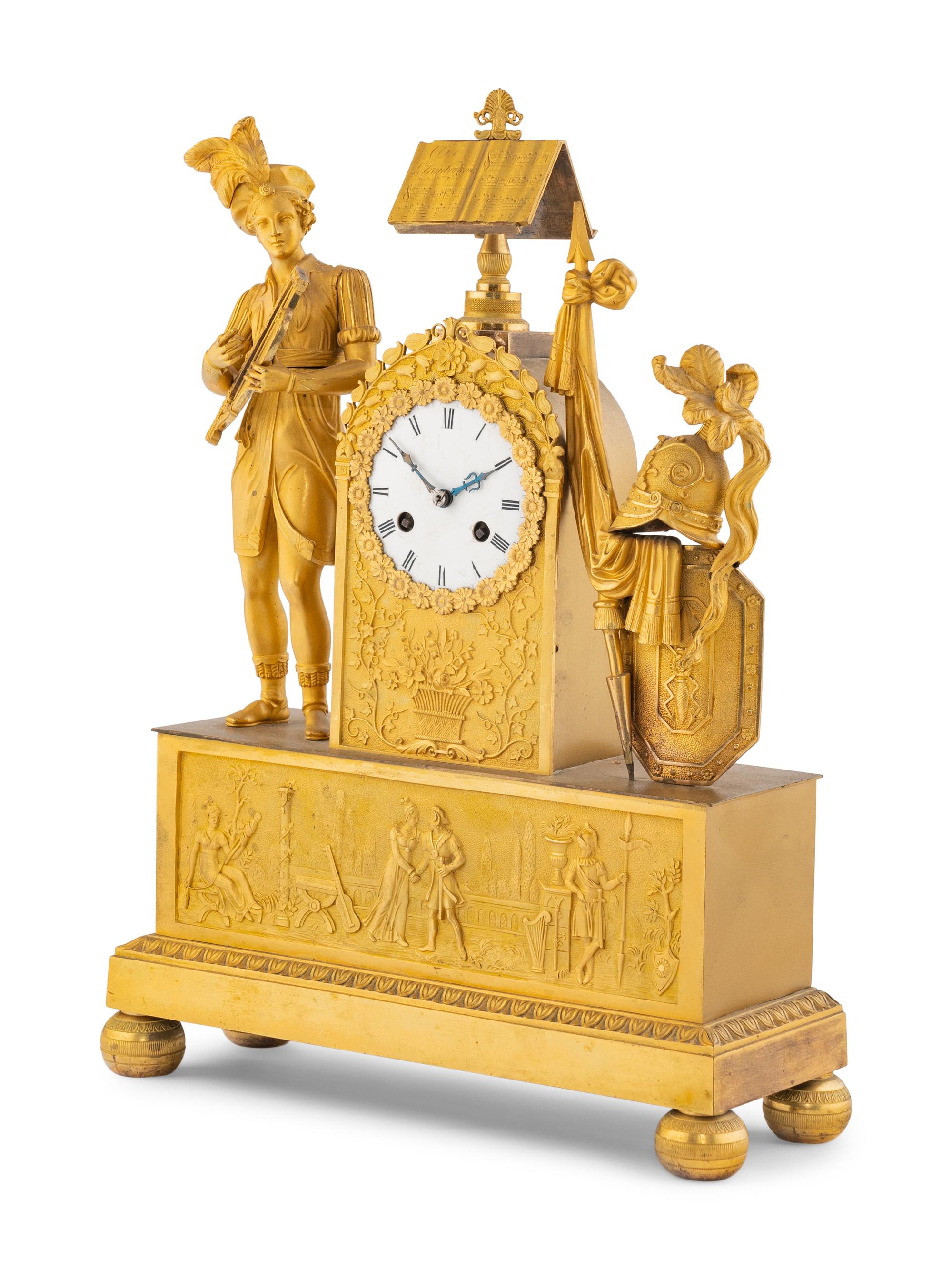 A Charles X Gilt Bronze Mantel Clock