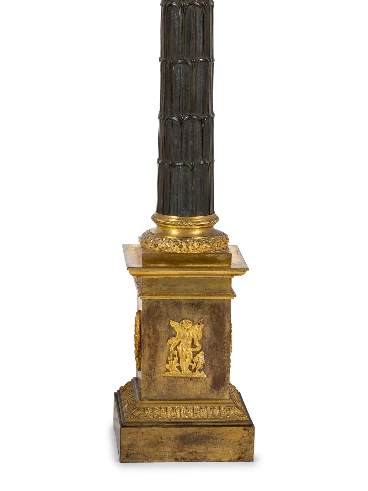 A Pair of Charles X Gilt and Patinated Bronze Candelabra Bases