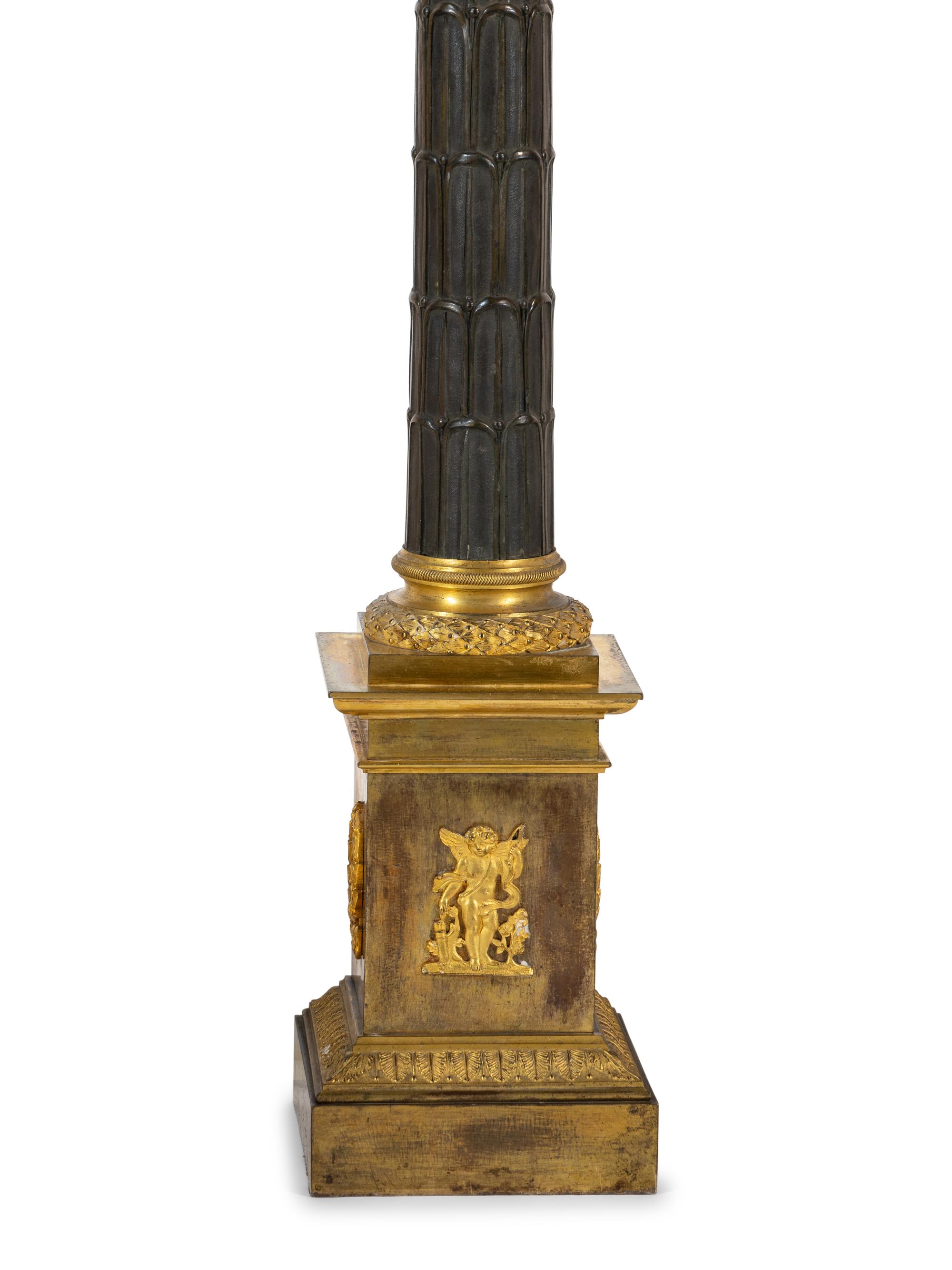 A Pair of Charles X Gilt and Patinated Bronze Candelabra Bases