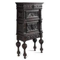 An Italian Renaissance Revival Carved Oak Bureau Cabinet on Stand