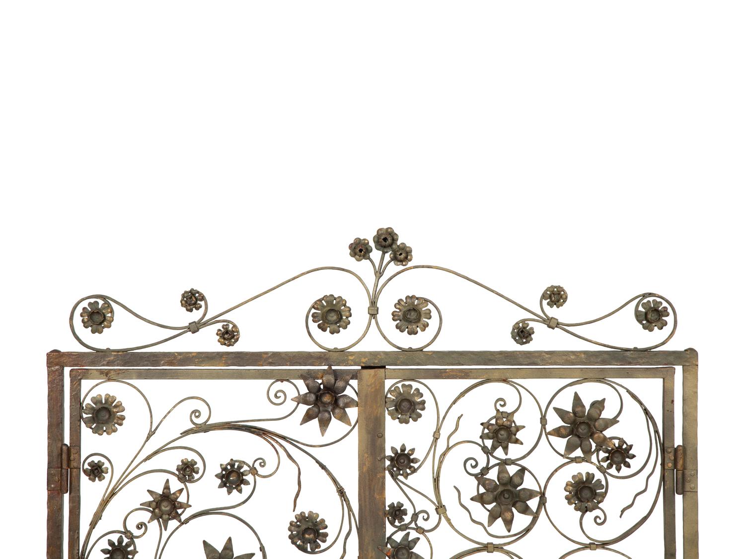 A Pair of Bronze Fireplace Gates from a Maurice Fatio-Designed Palm Beach House