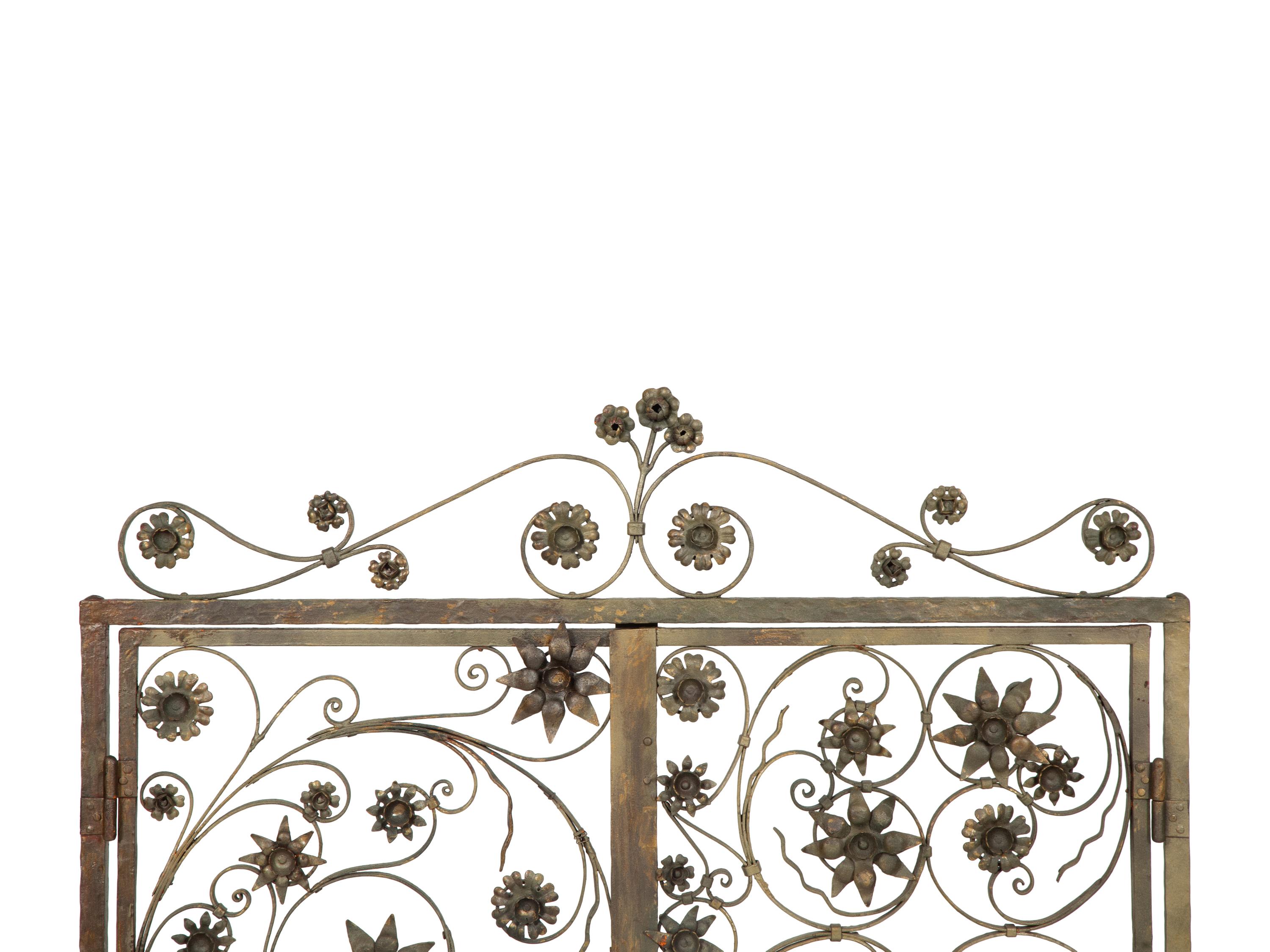 A Pair of Bronze Fireplace Gates from a Maurice Fatio-Designed Palm Beach House
