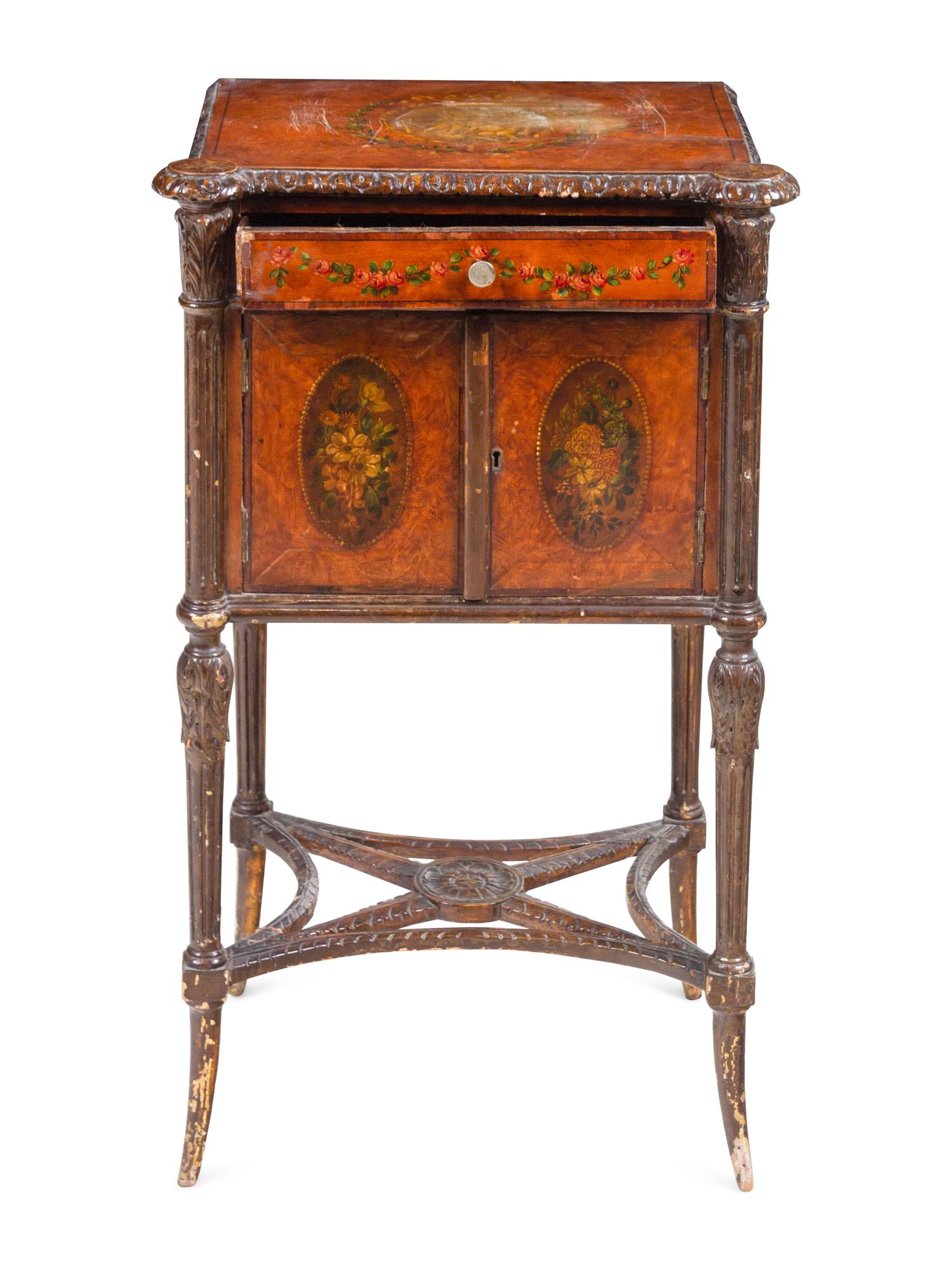 A George III Painted Burl Walnut Small Commode