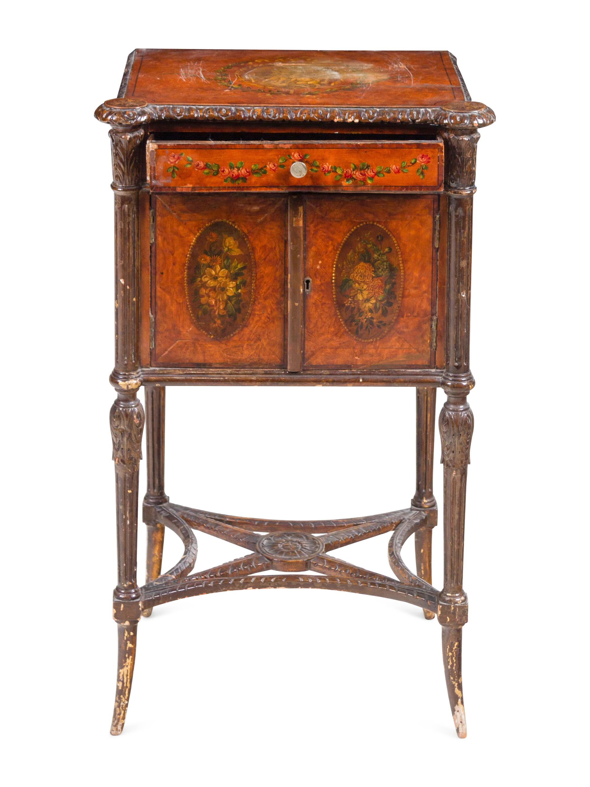 A George III Painted Burl Walnut Small Commode