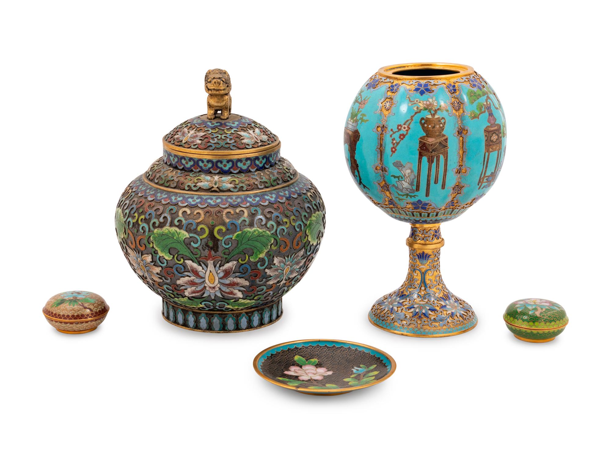 Five Chinese Cloisonné Enameled Articles