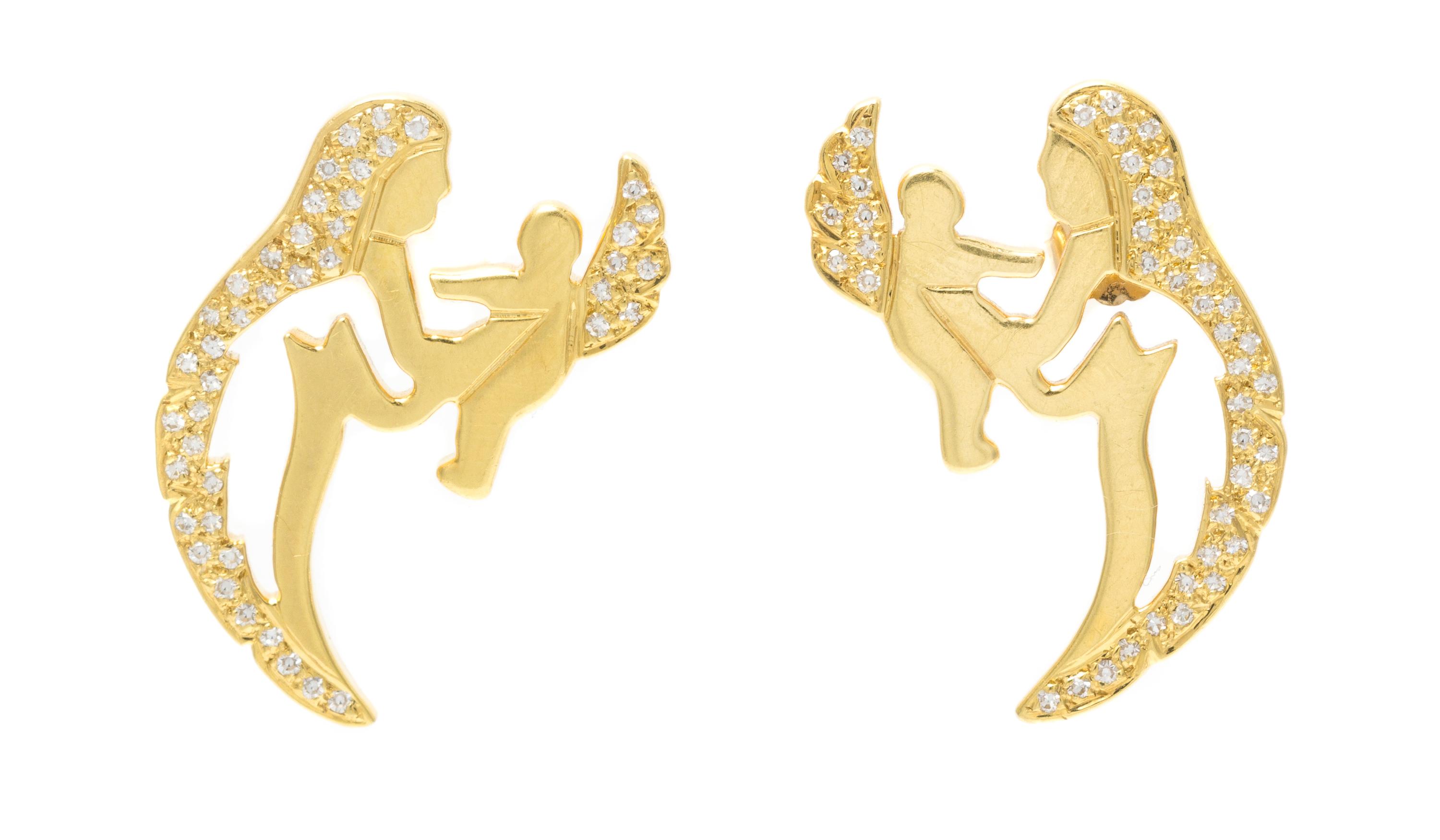 A Pair of Yellow Gold and Diamond Earrings 6.20 dwts.