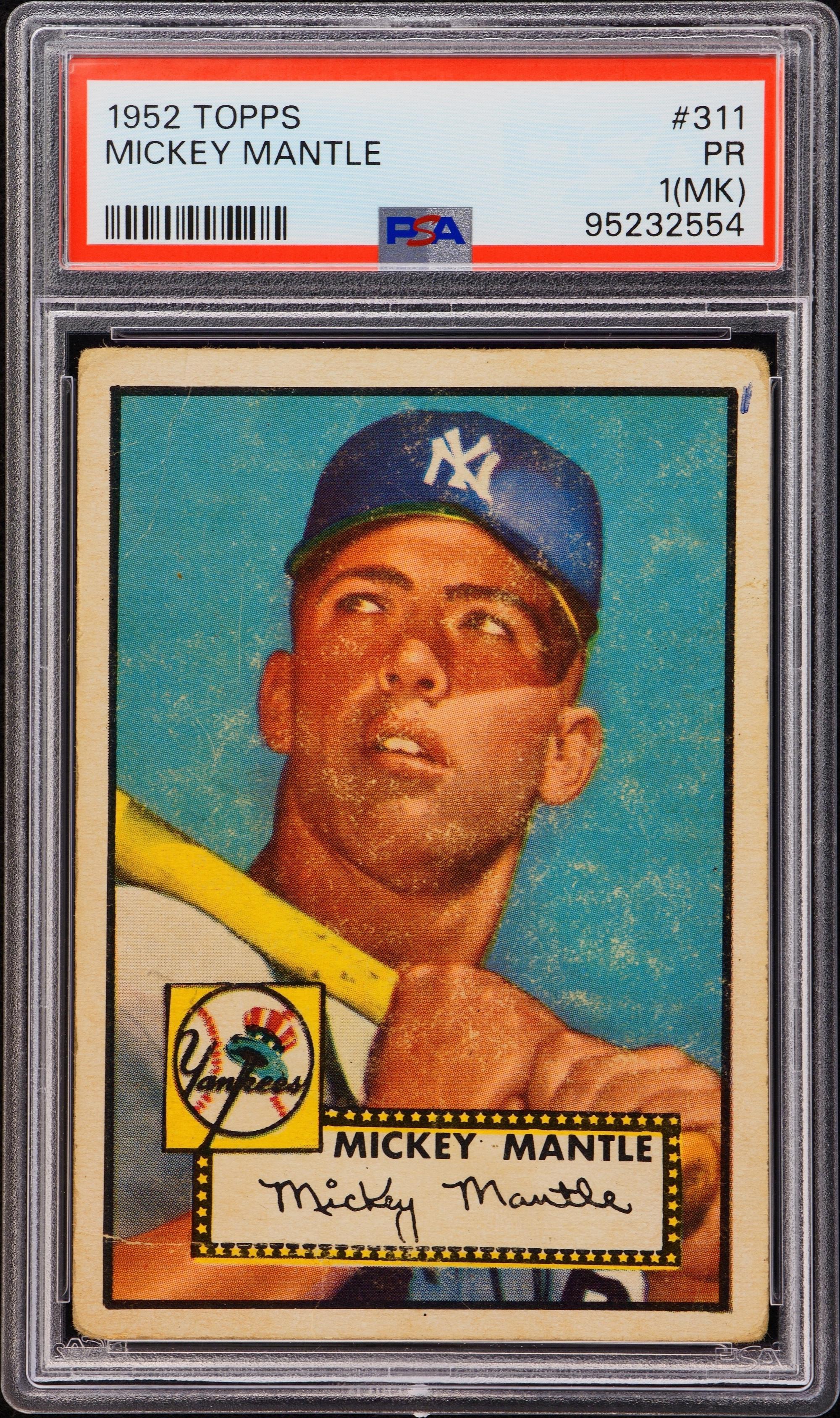 A 1952 Topps Mickey Mantle Rookie Baseball Card No. 311 (PSA 1 MK)