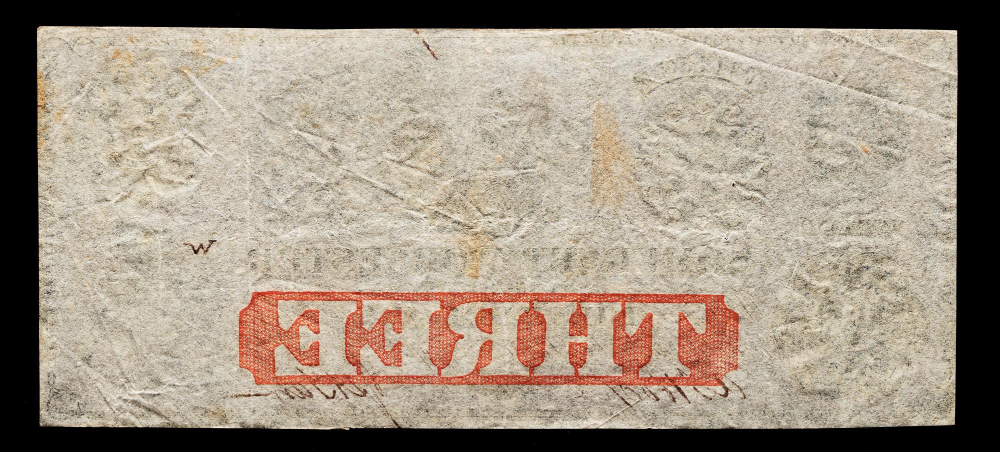 Obsolete $3 Bank Note: The Somerset & Worcester Savings Bank — SOMERSET & WORCESTER, MARYLAND, 1862
