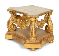 A Georgian Carved, Painted and Parcel Gilt Shaped Pedestal Base