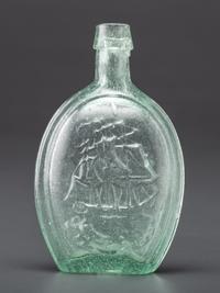 A Molded-Glass New York Flask in Aqua by Albany Glass Works