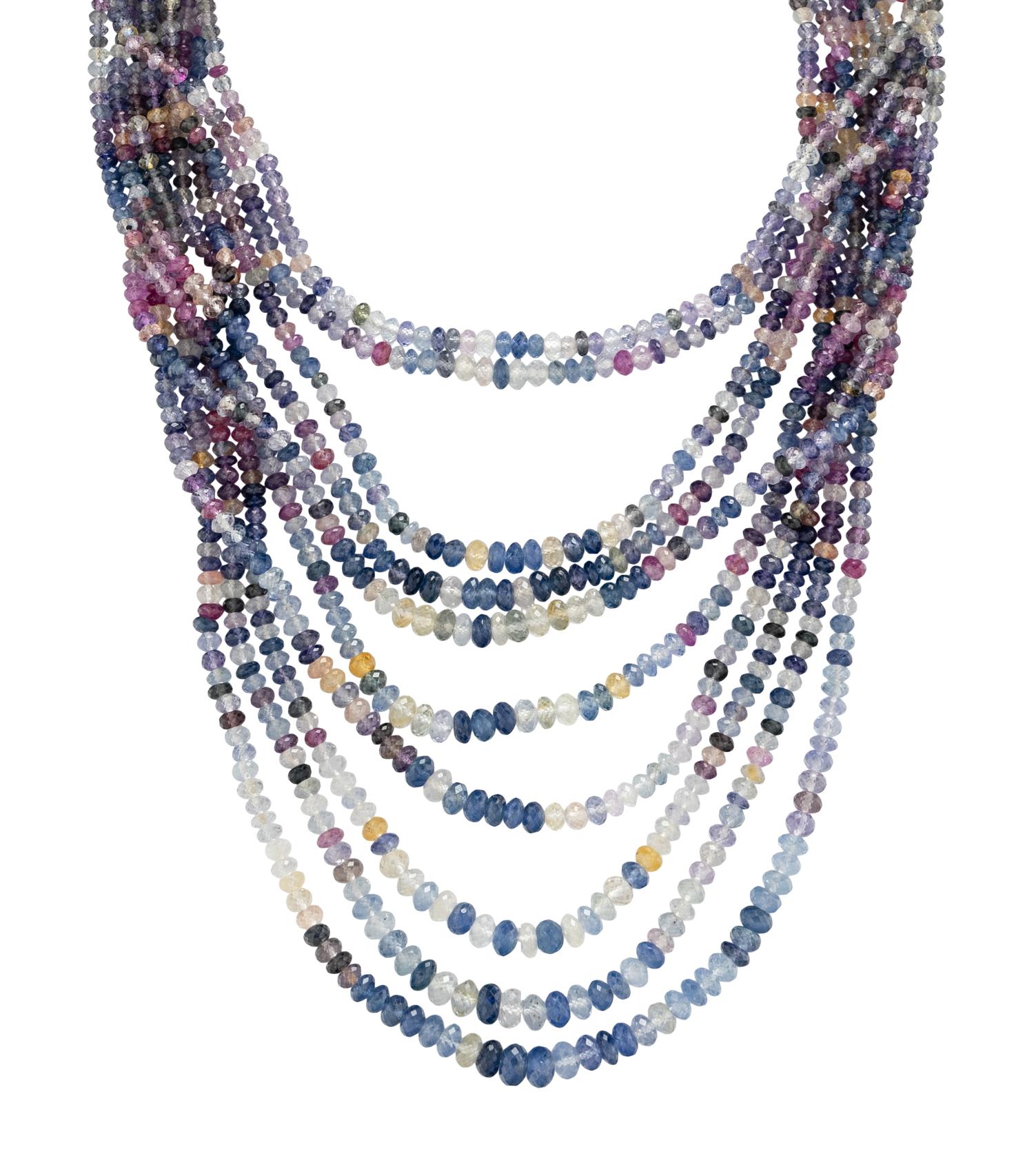 MULTISTRAND SAPPHIRE BEAD NECKLACE WITH CARTIER CLASP