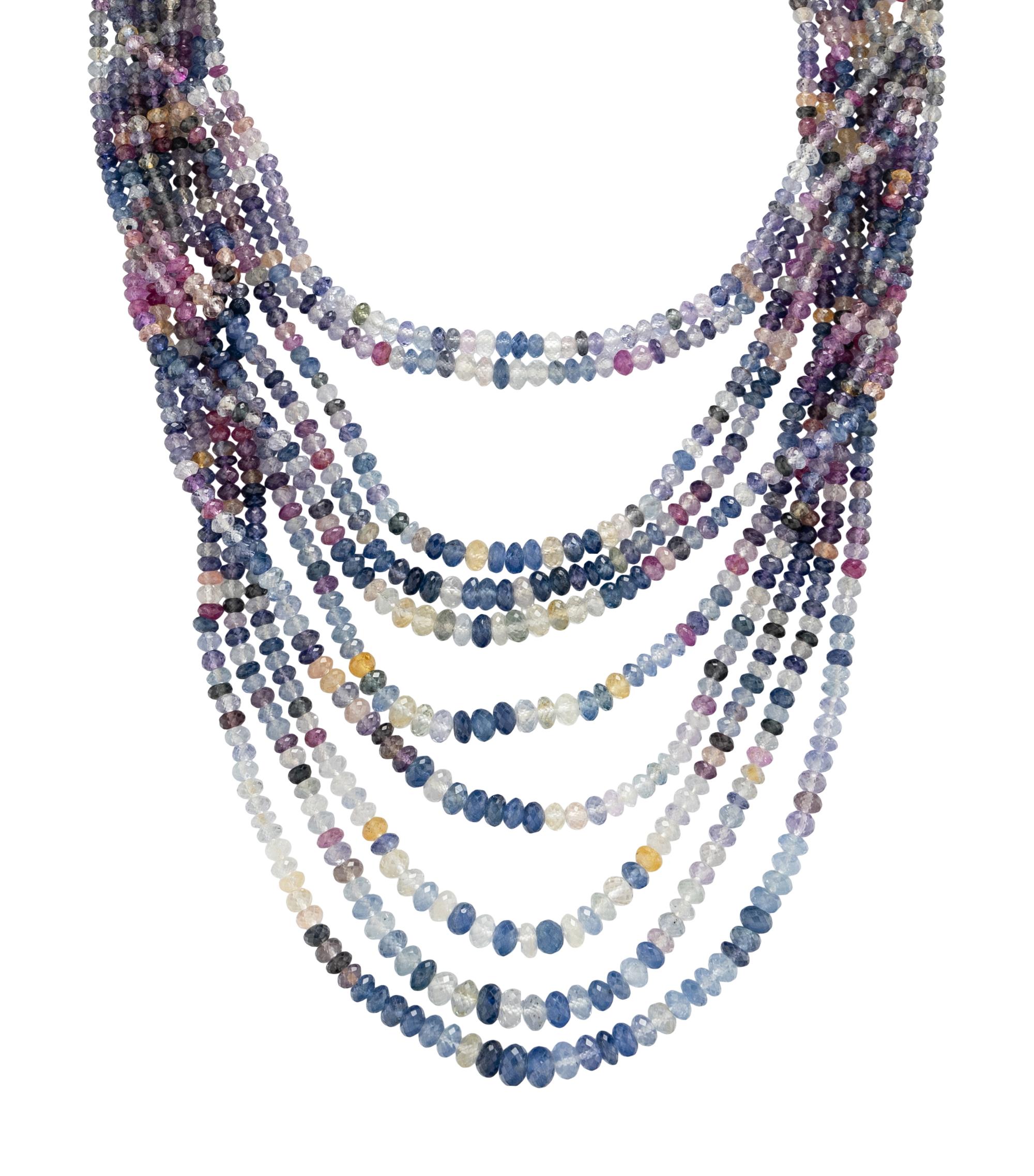 MULTISTRAND SAPPHIRE BEAD NECKLACE WITH CARTIER CLASP