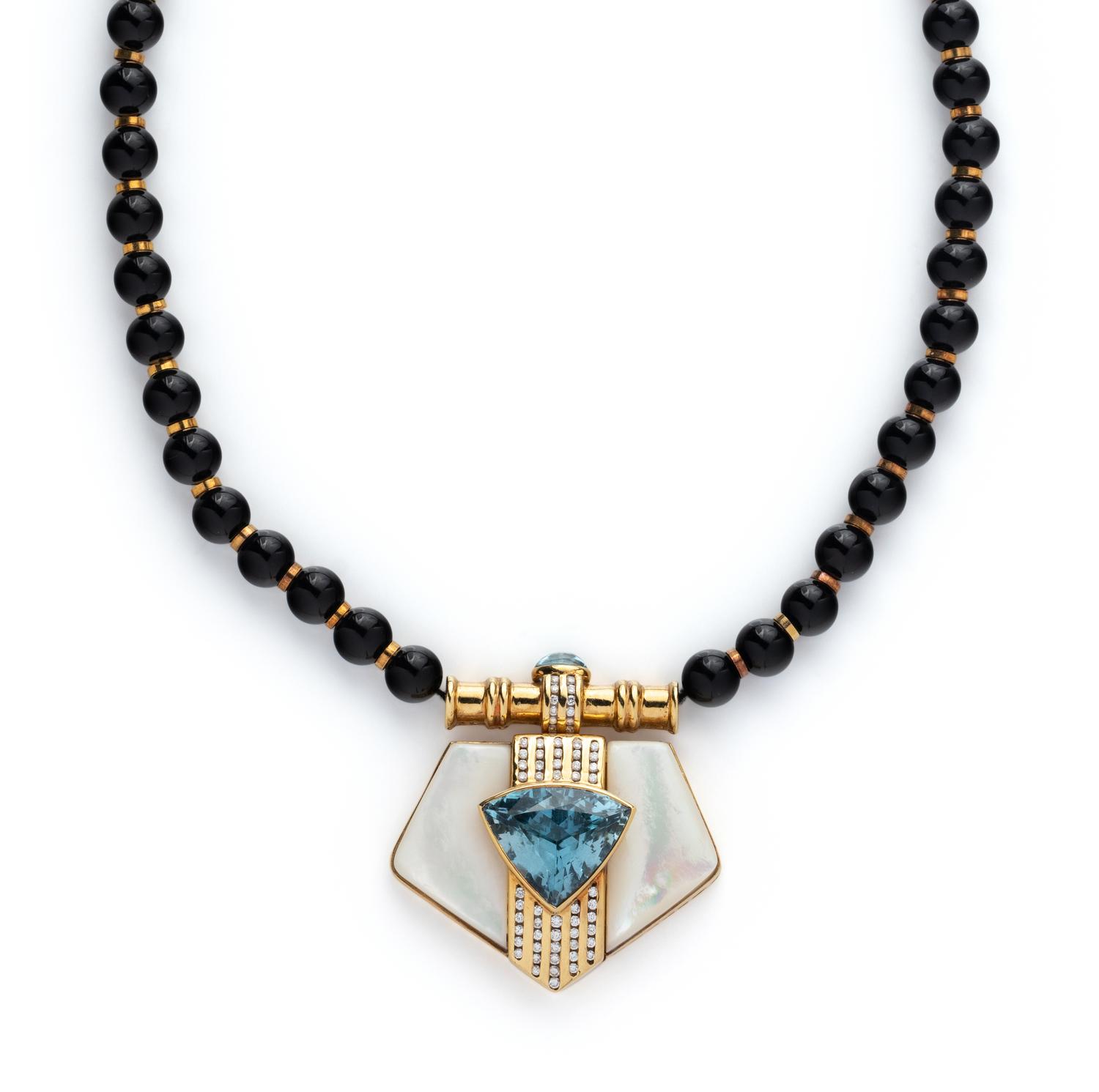 MULTIGEM AND DIAMOND BEAD NECKLACE