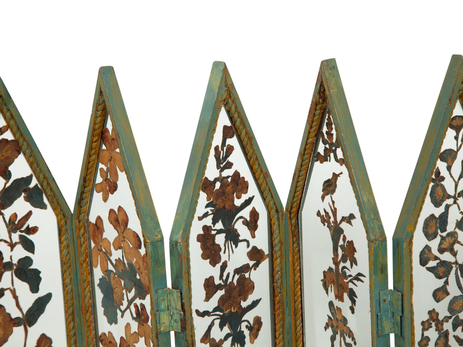 A Green-Painted and Glass Six-Panel Small Table Screen