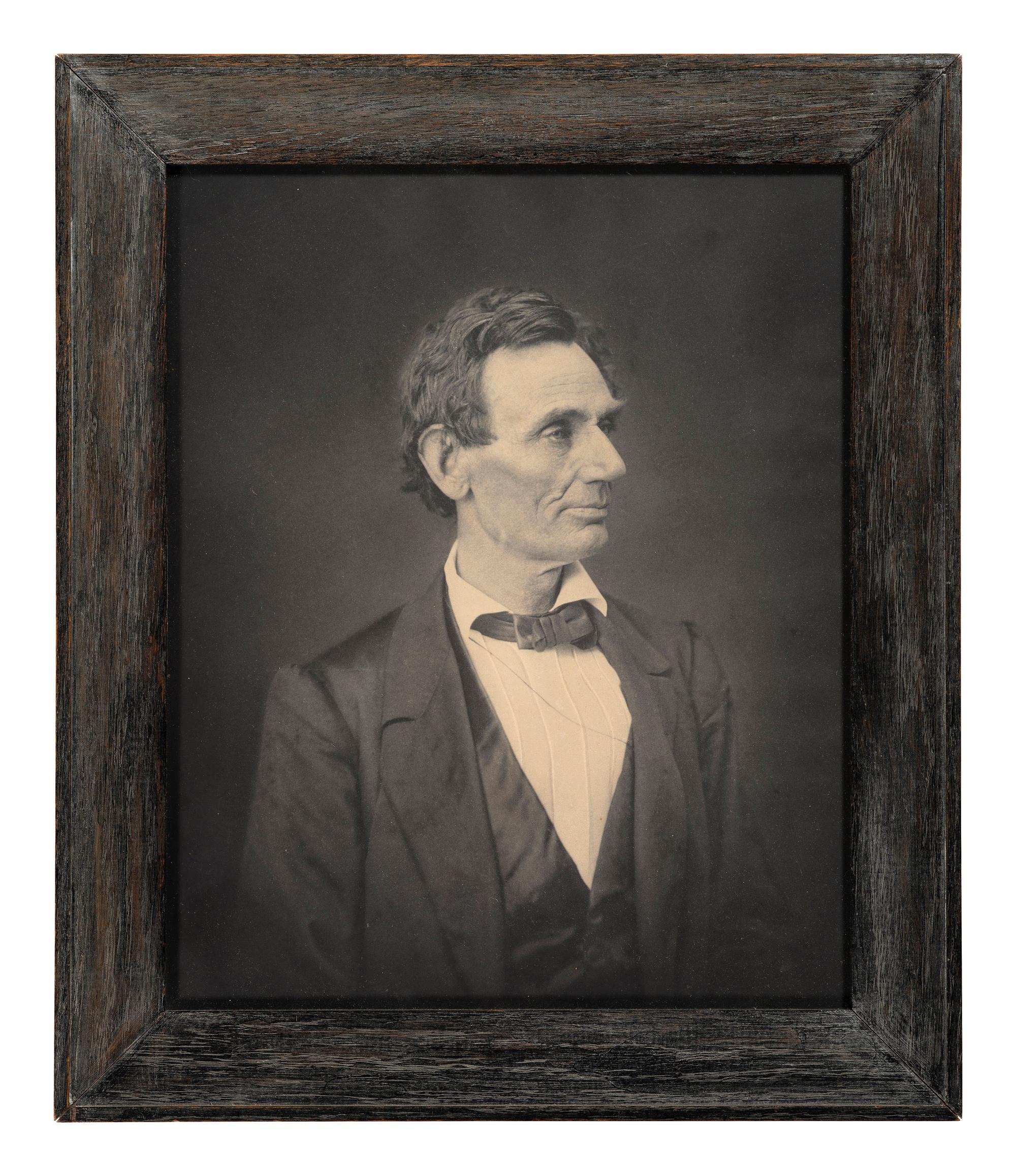 [LINCOLN, Abraham (1809-1865)]. [HESLER, Alexander (1823-1895), photographer]. Platinum photograph of Abraham Lincoln. George B. Ayers, printer, 1881.