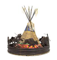 A Molesworth Style Bronze and Hide Chandelier, Peter M. Fillerup (American, 1953-2016) Height 48 x diameter 36 inches.