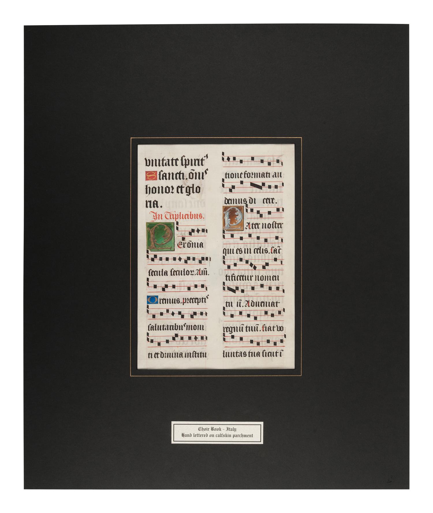 [MANUSCRIPT LEAF -- ANTIPHONARY]. One leaf on vellum, in Latin. Italy, ca. 1480-1525.