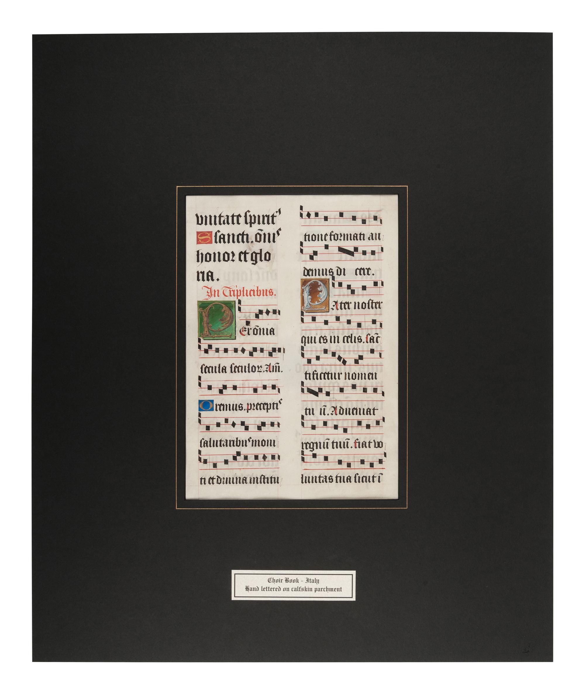 [MANUSCRIPT LEAF -- ANTIPHONARY]. One leaf on vellum, in Latin. Italy, ca. 1480-1525.