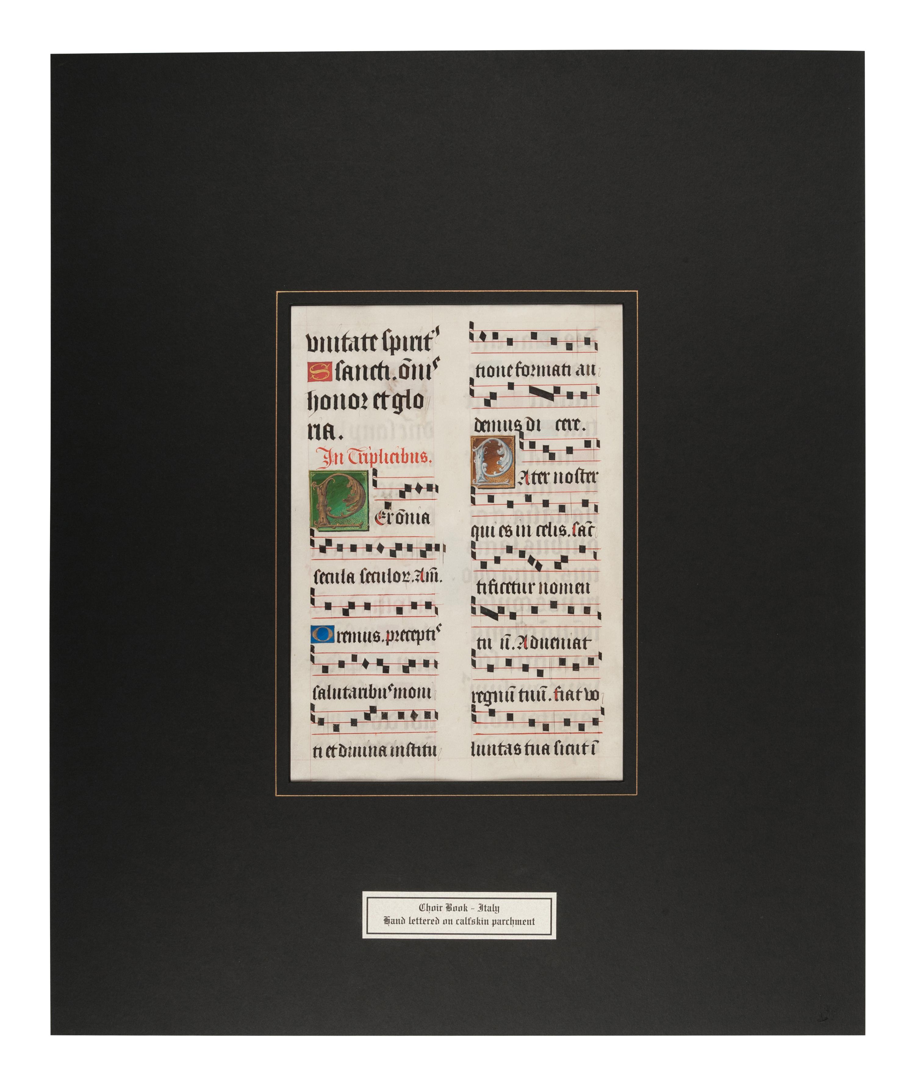 [MANUSCRIPT LEAF -- ANTIPHONARY]. One leaf on vellum, in Latin. Italy, ca. 1480-1525.