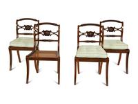 A Set of Six Regency Style Carved Mahogany Cane Seat Dining Chairs — 20th Century