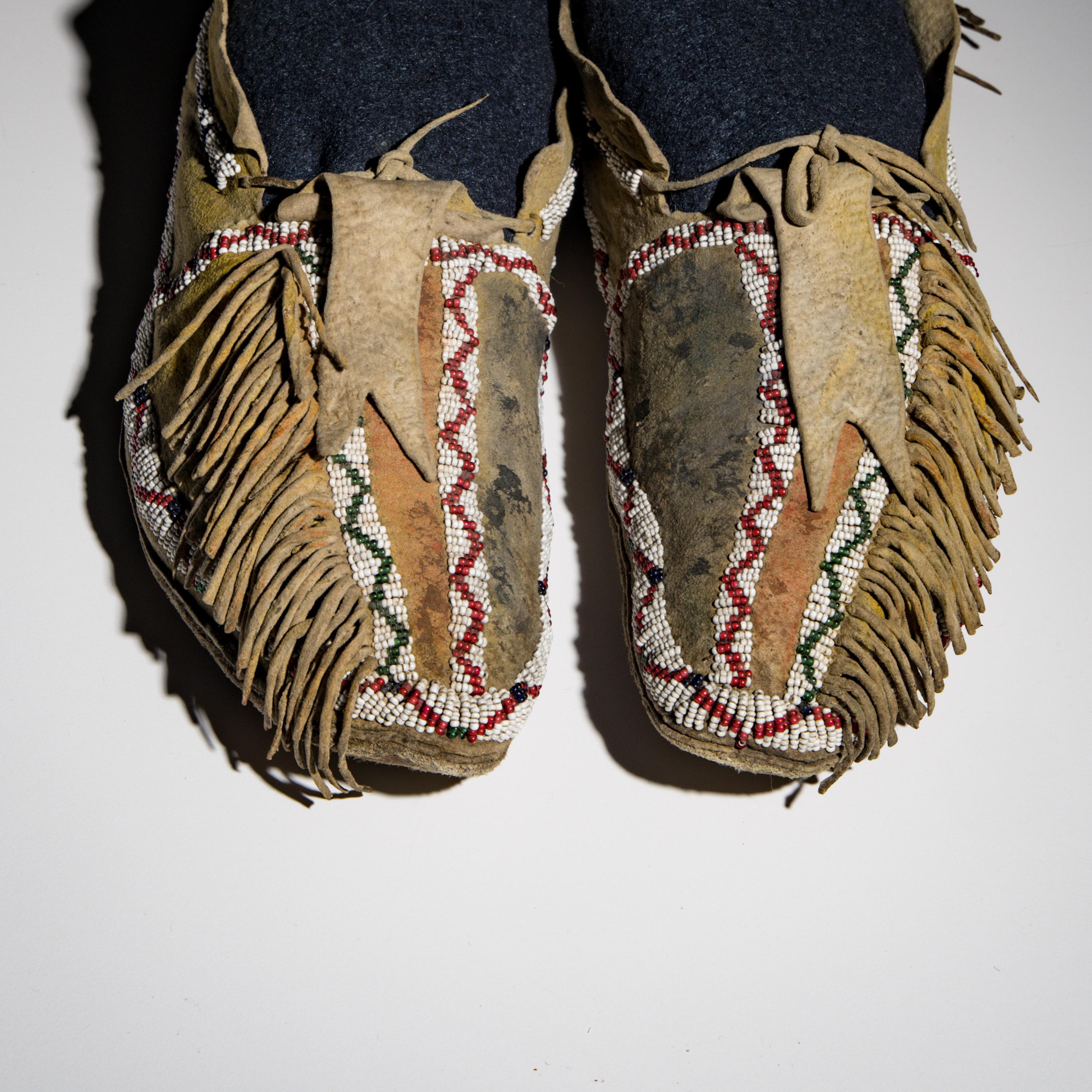 Southern Cheyenne Beaded Buffalo Hide Moccasins