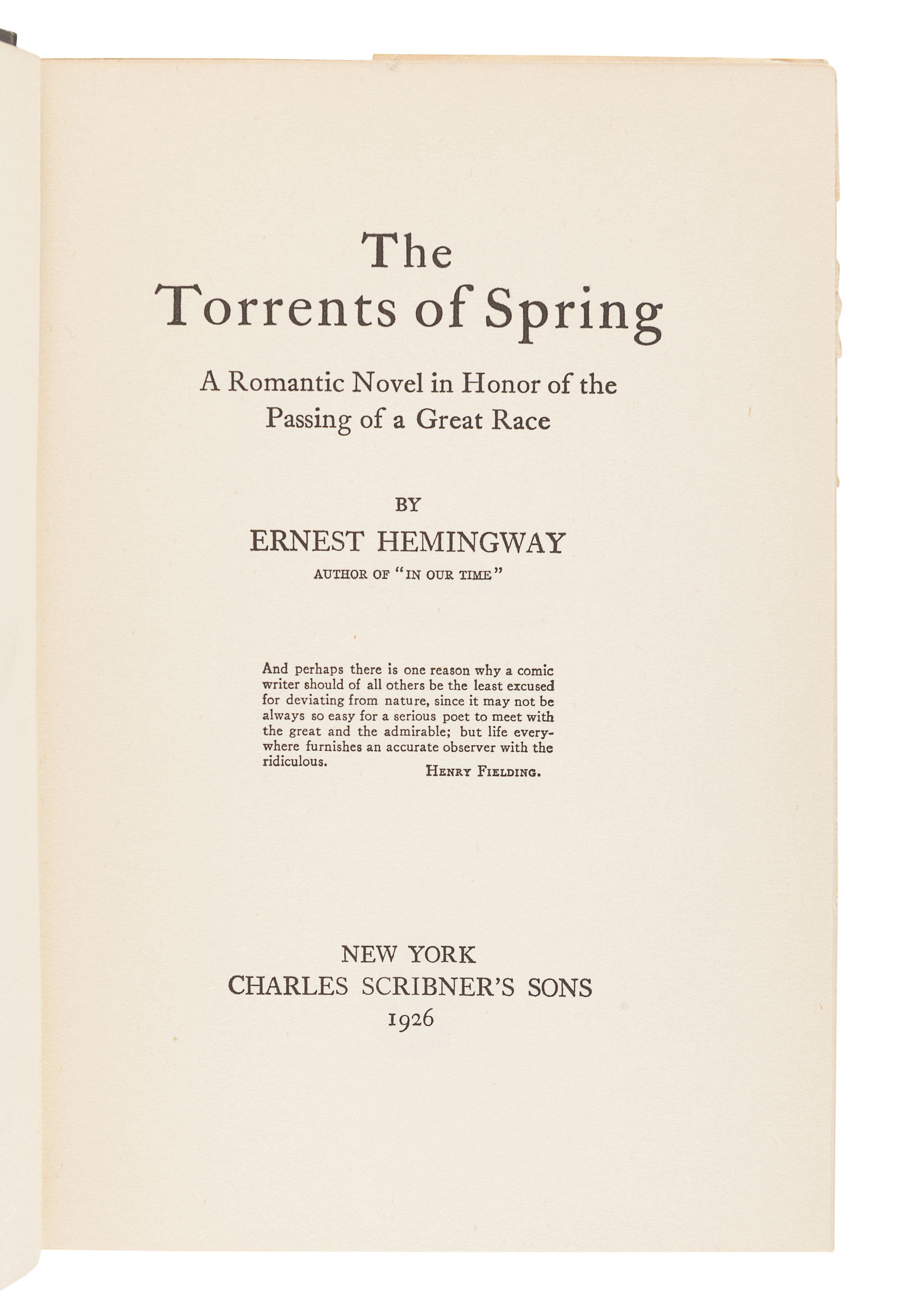 HEMINGWAY, Ernest (1899-1961). The Torrents of Spring. New York: Scribner's, 1926.