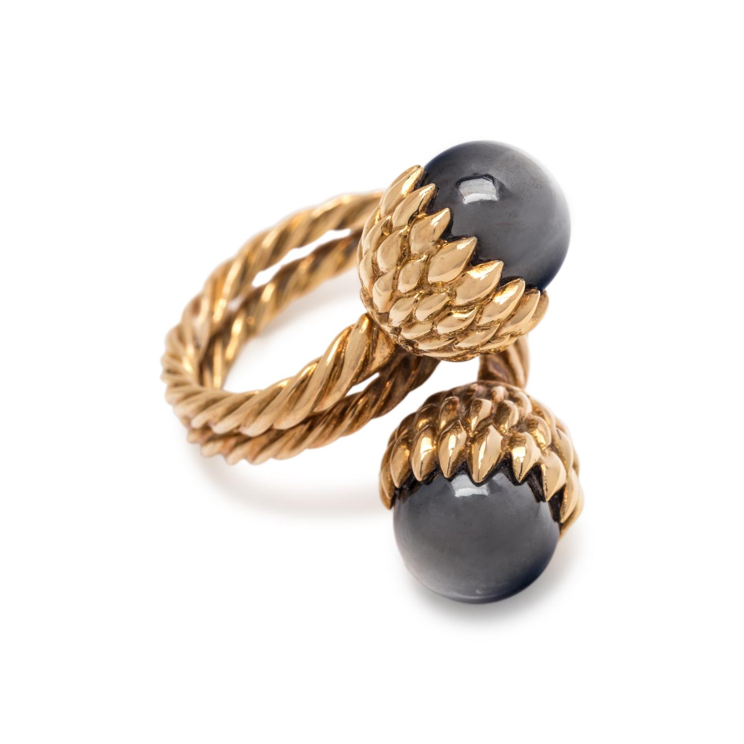 TIFFANY & CO., SCHLUMBERGER, YELLOW GOLD AND HEMATITE 'ACORN' RING
