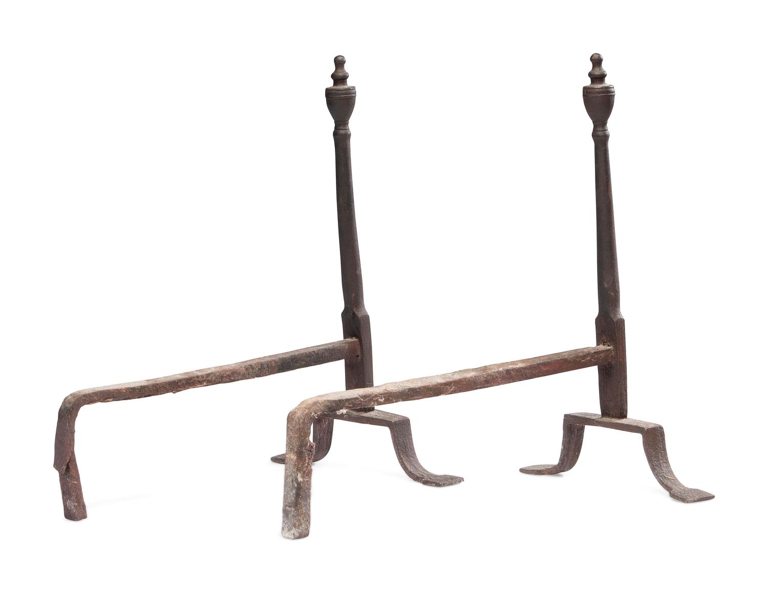 A Pair of Wrought Iron Andirons
