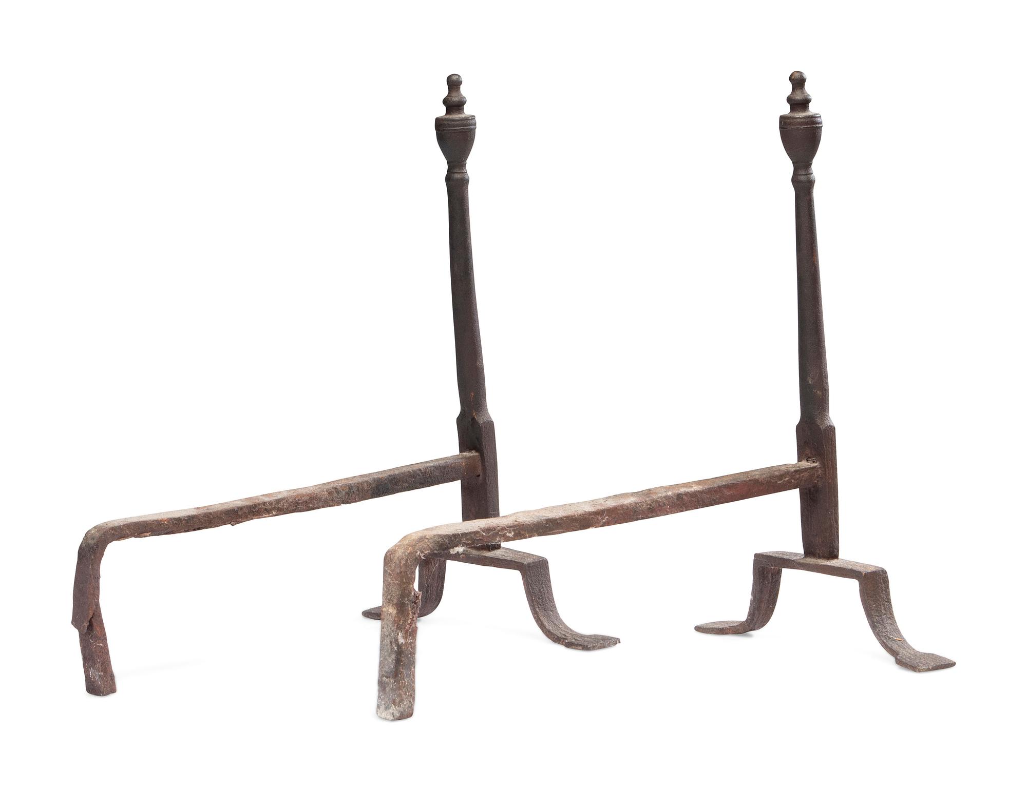 A Pair of Wrought Iron Andirons