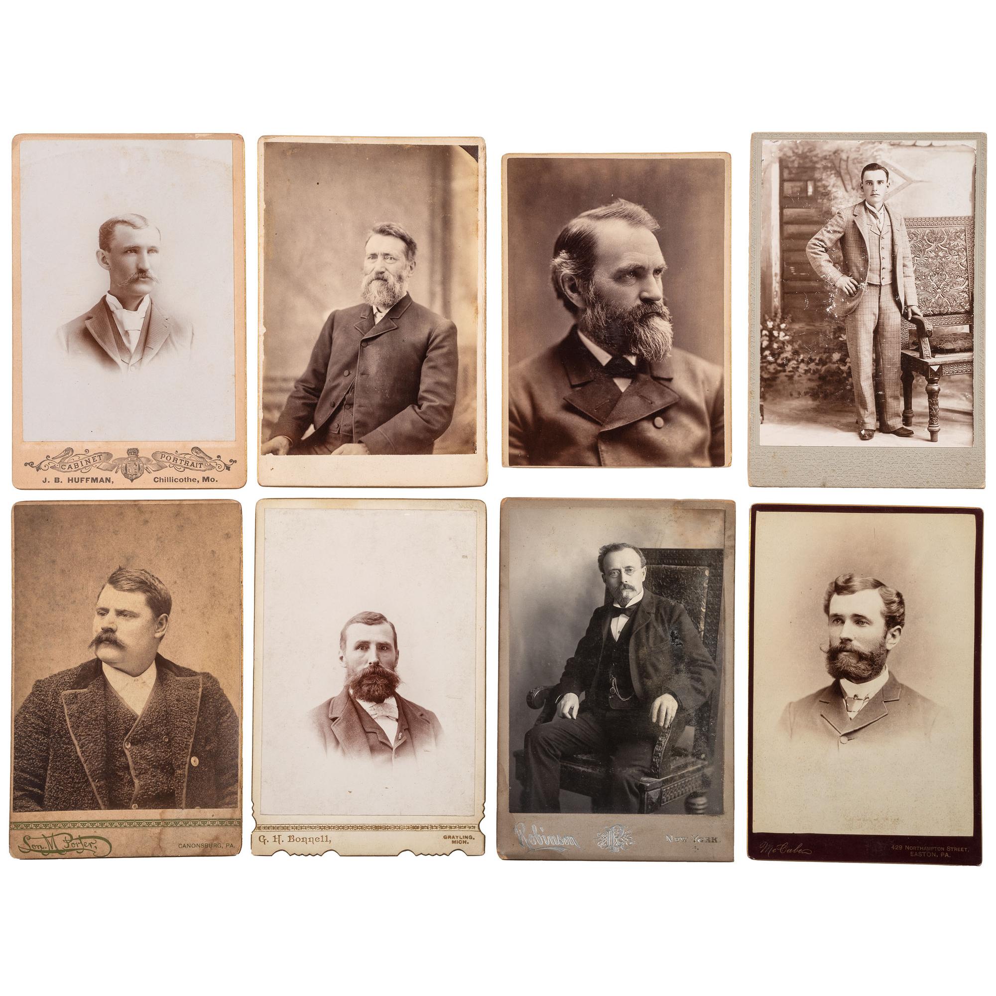 [EARLY PHOTOGRAPHY - PORTRAITURE]. A large group of over 240 portraits of men, primarily cabinet cards, comprising: