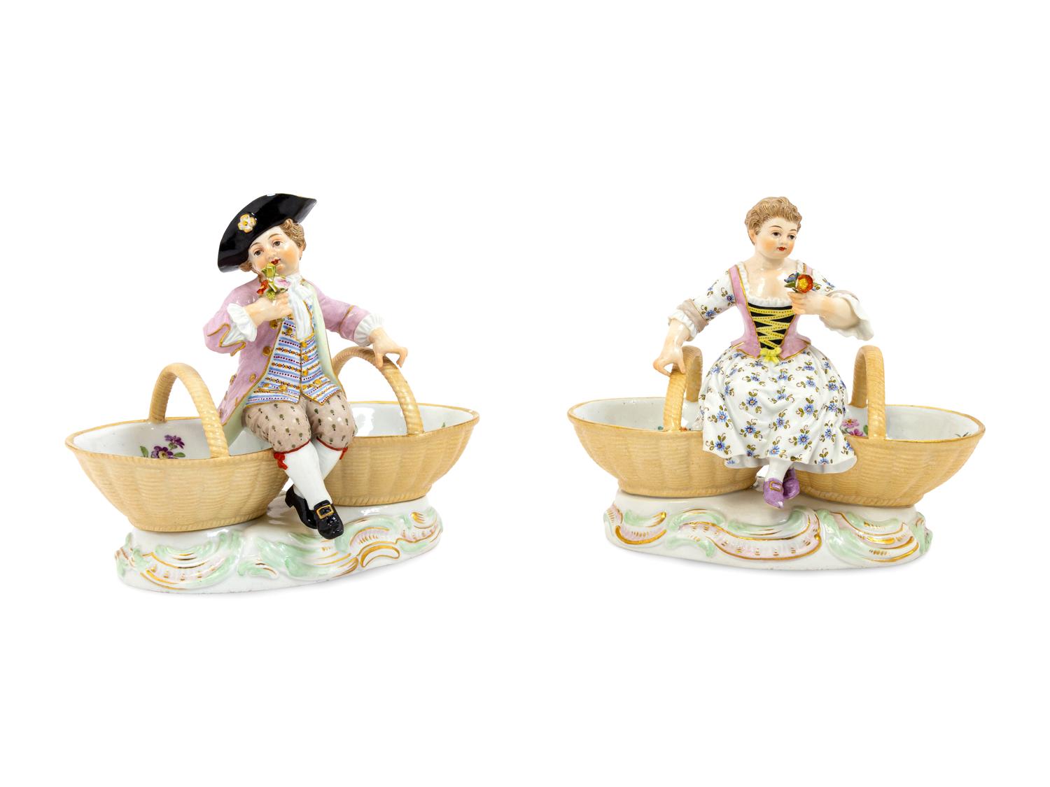 A Pair of Meissen Porcelain Basket Figures