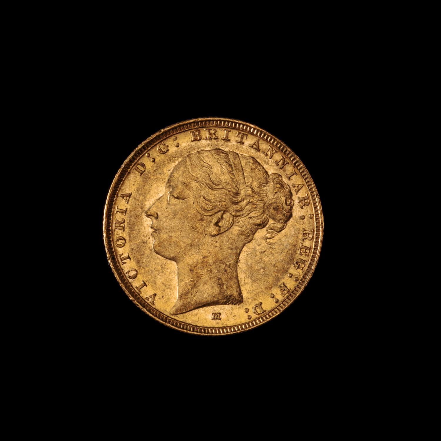 A United Kingdom 1884-M Sovereign: Young Victoria-Melbourne Mint Gold Coin
