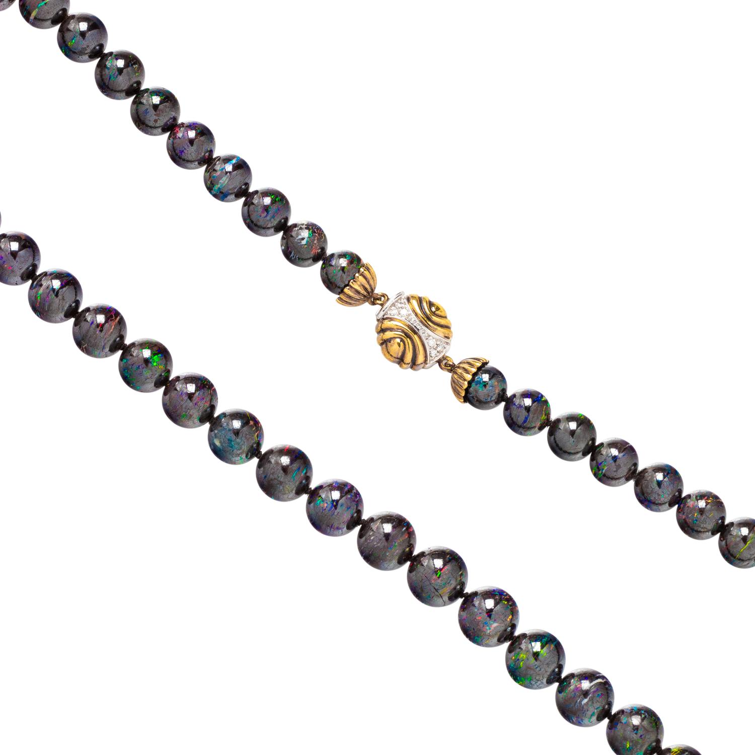 BICOLOR GOLD, DIAMOND AND BOULDER OPAL NECKLACE