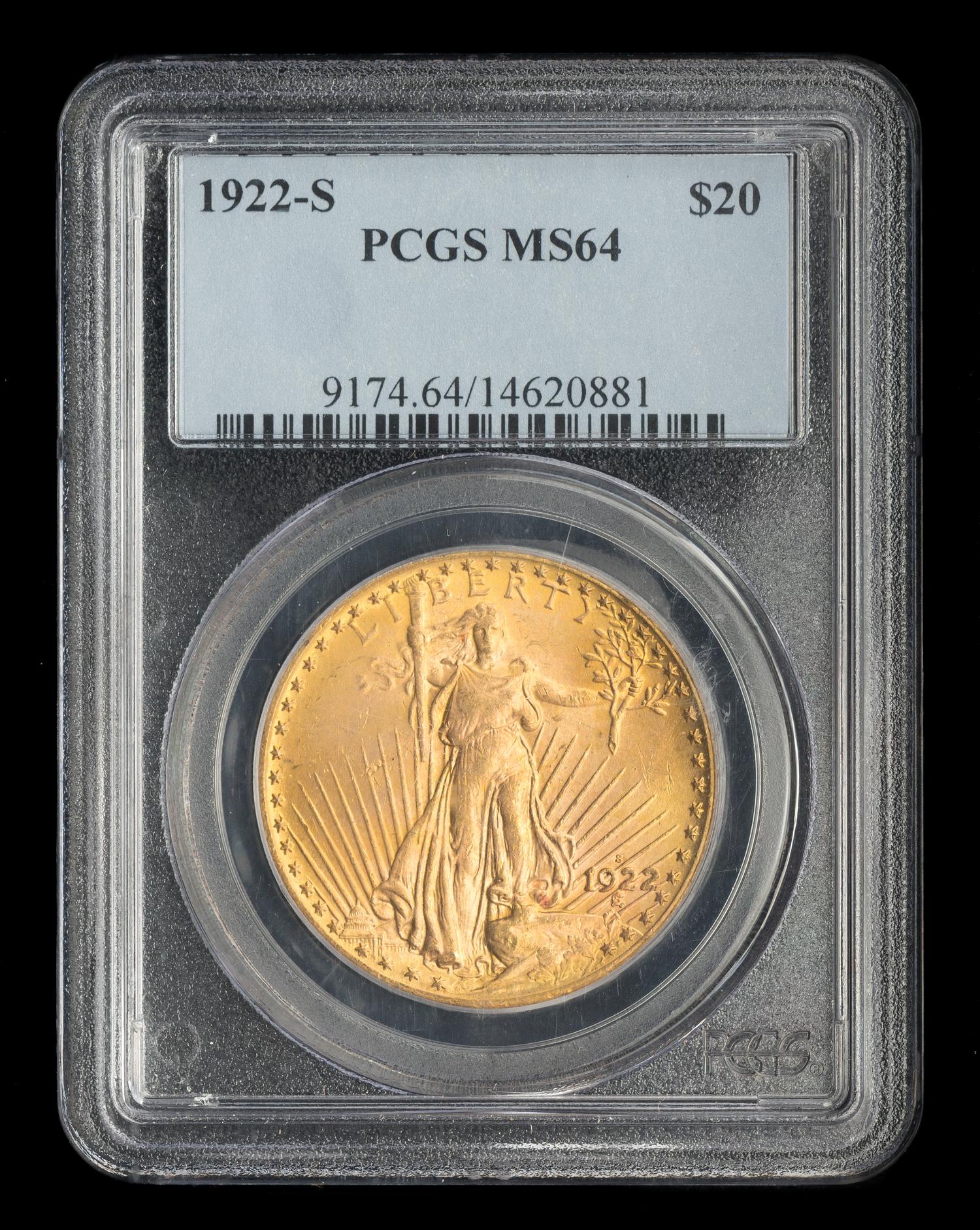 A United States 1922-S St. Gaudens $20 Gold Coin