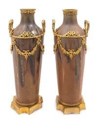 A Pair of Louis XVI Style Gilt-Metal-Mounted Pottery Vases