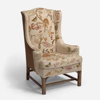 With Embroidered Upholstery by Erica Wilson (American, 1928-2011) George III Style Wing Chair, USA, 20th century