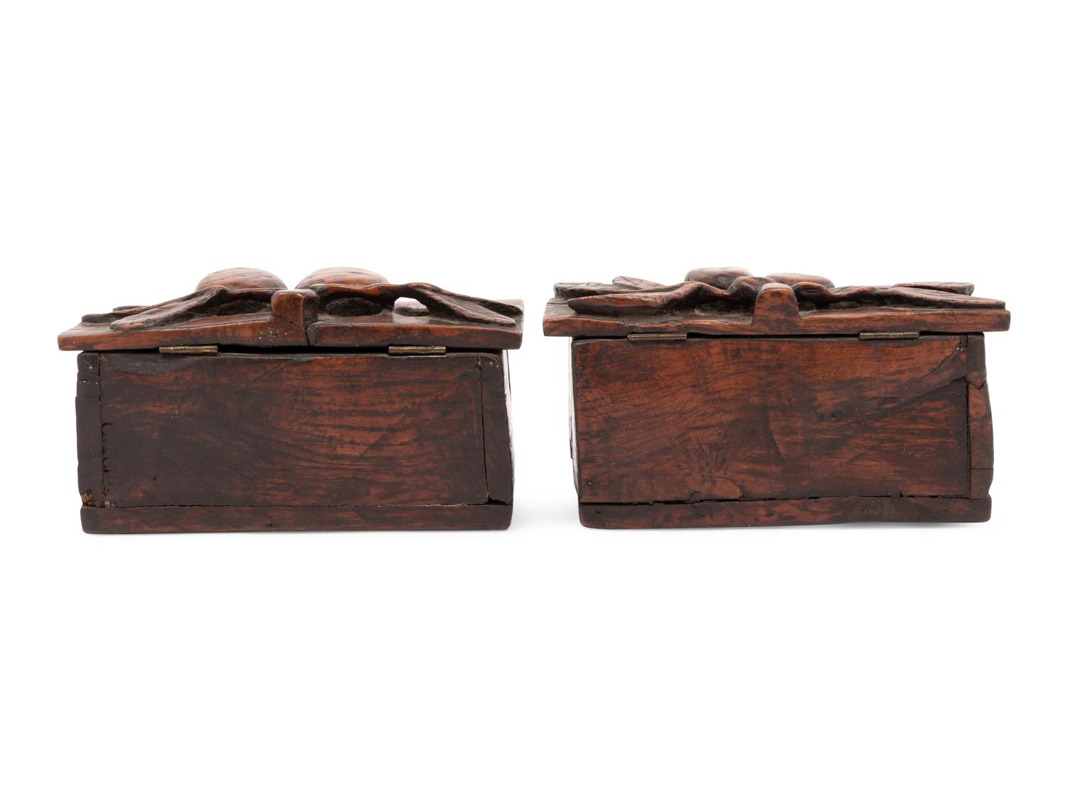 A Pair of English Carved Oak or Elm Candle Boxes