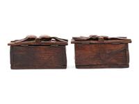 A Pair of English Carved Oak or Elm Candle Boxes