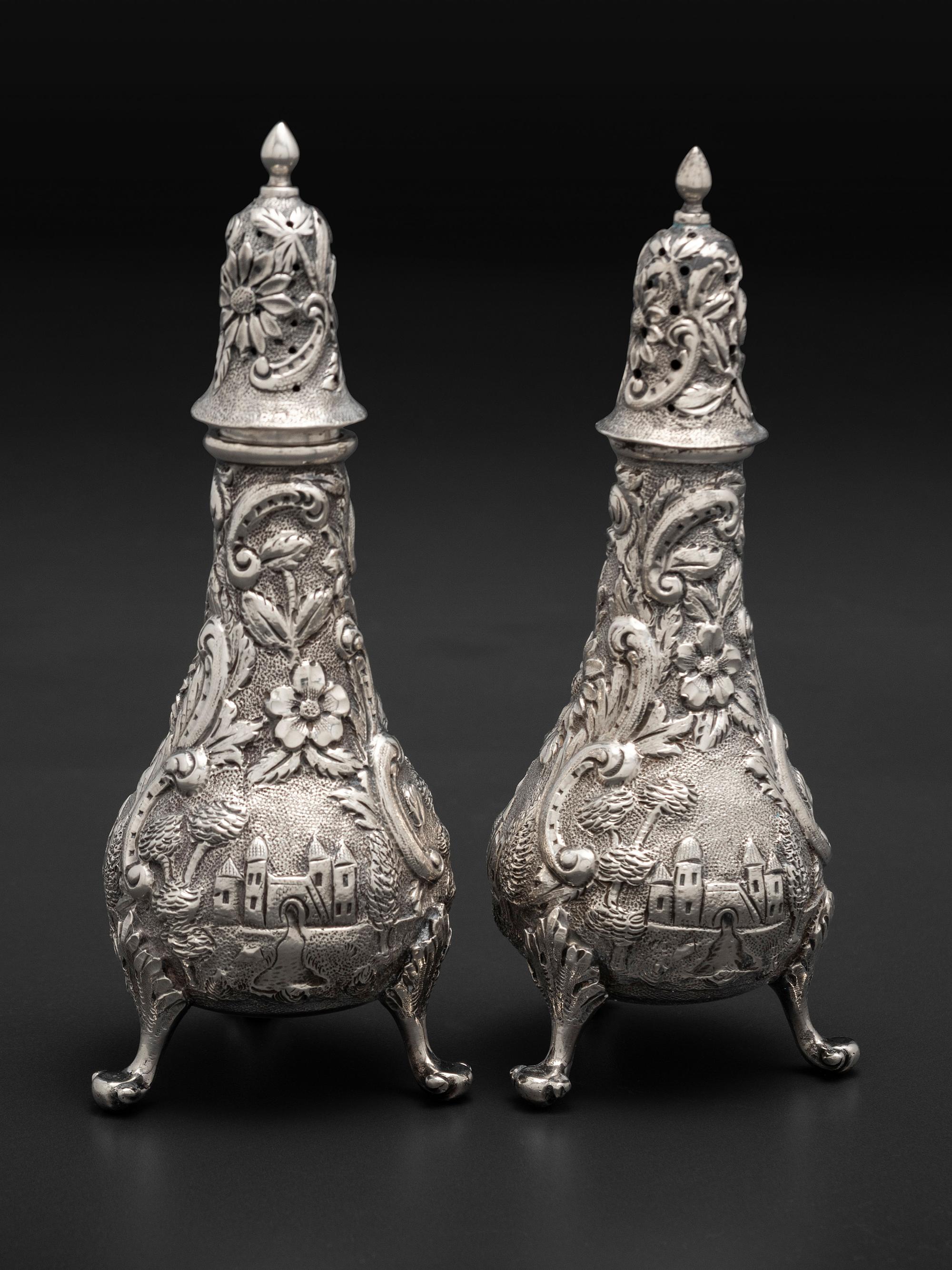 Seven American Repousse Silver Table Articles