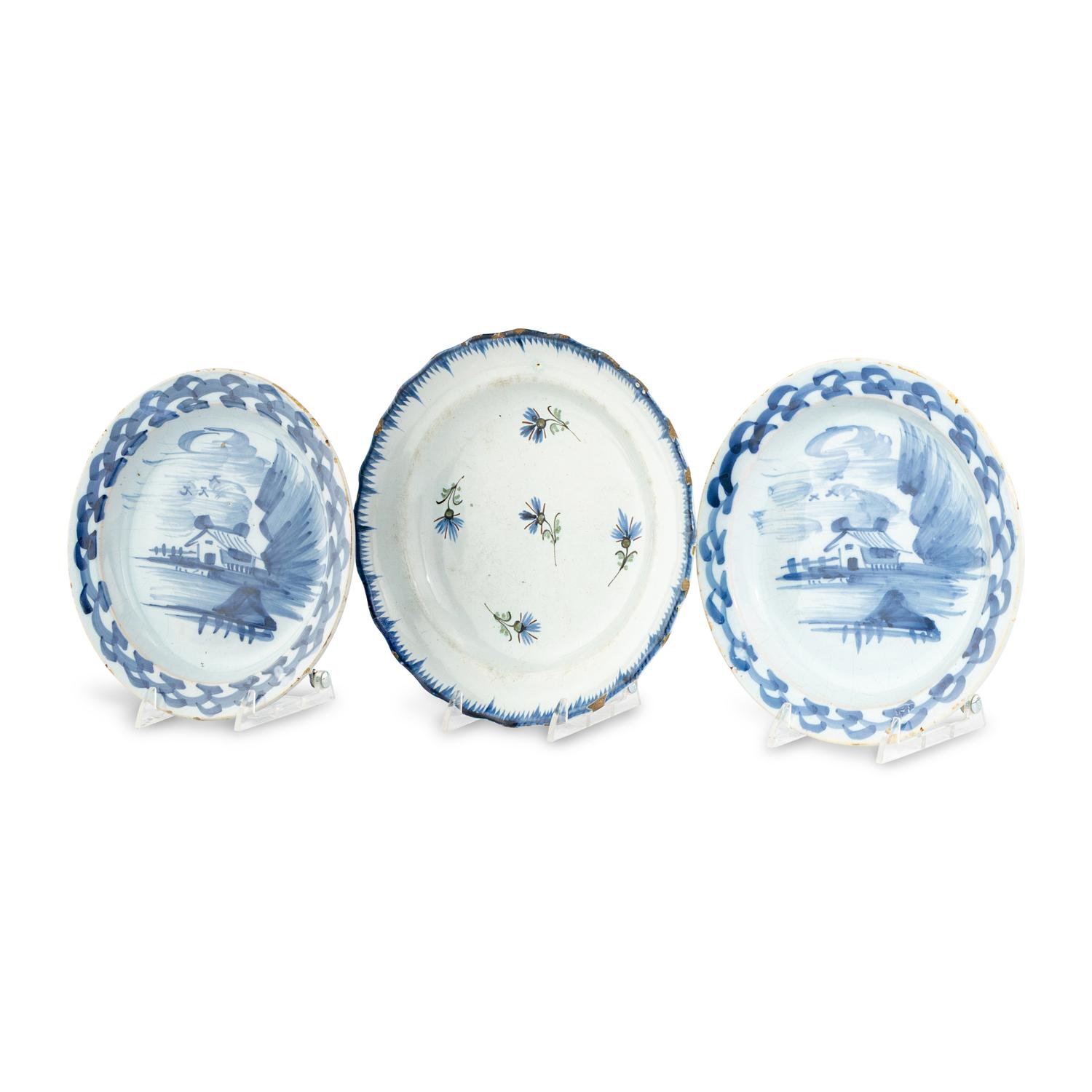 A Collection of Three English Delft Blue-and-White Decorated Articles